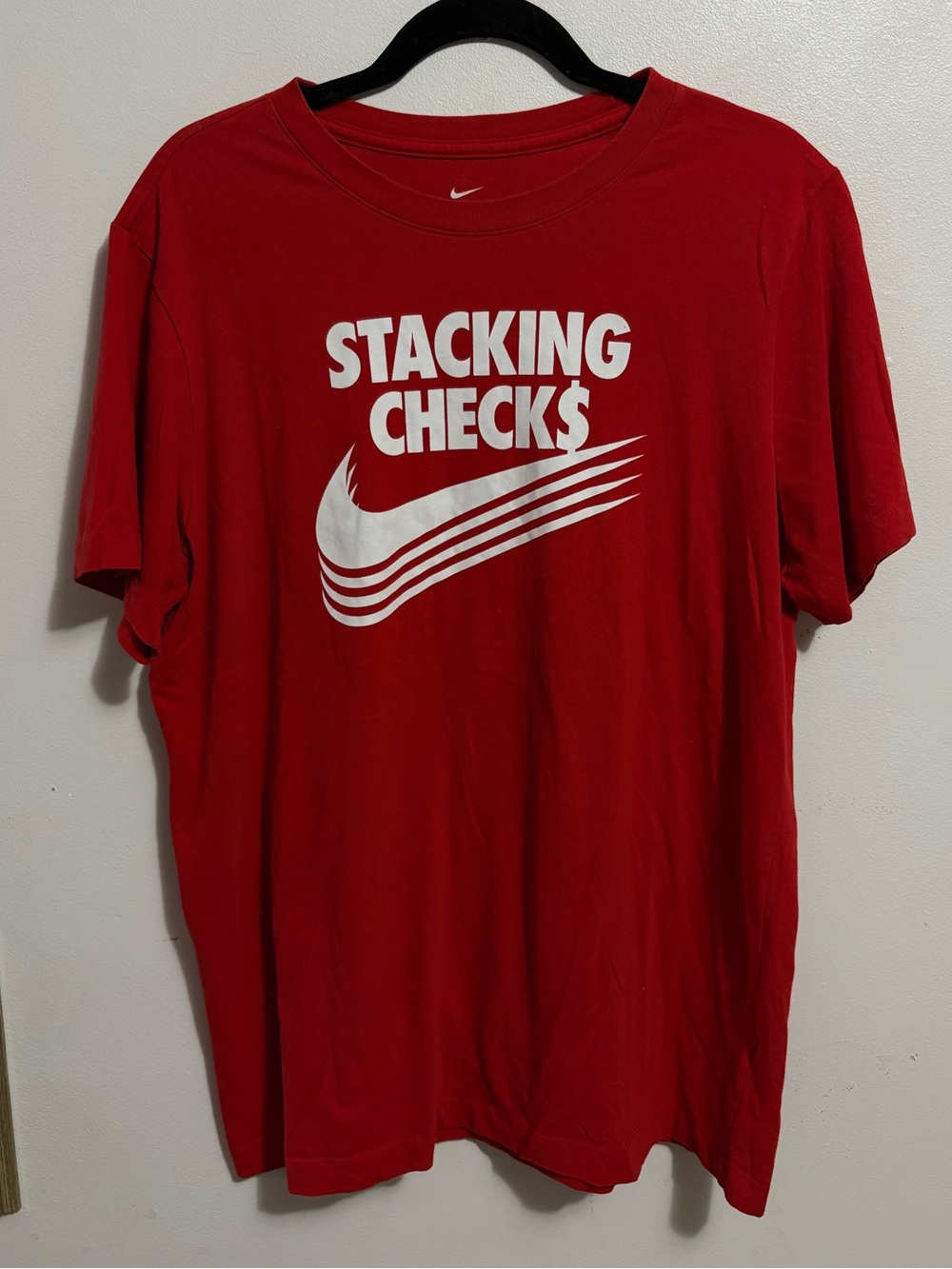 Nike Men’s Red Graphic 'Stacking Checks' Short Sleeve Tee